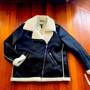 NWT black faux shearling BLOOMINDALES coat jacket